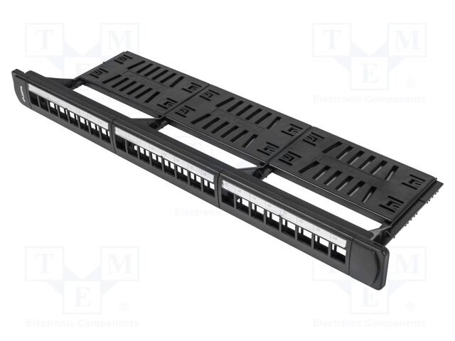 Patch panel; black; Number of ports: 24; Standard: 19"; rack 19"