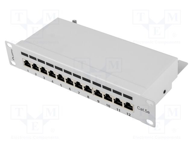 Patch panel; white; Number of ports: 12; Standard: 10"; Cat: 5e
