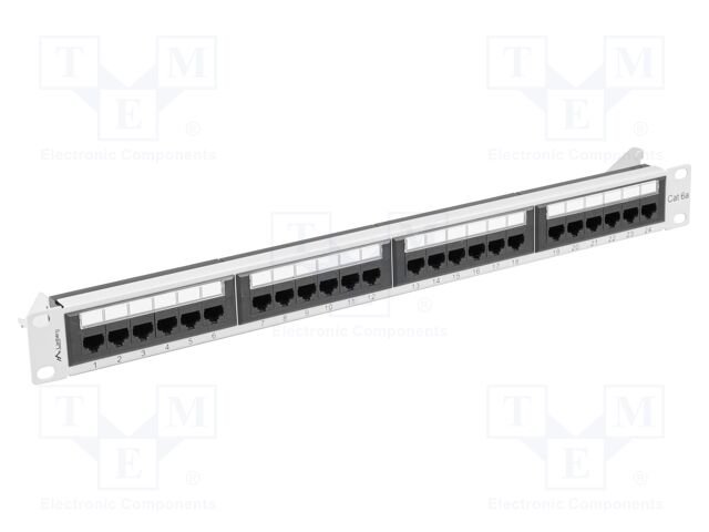 Patch panel; white,black; Number of ports: 24; Standard: 19"; RACK