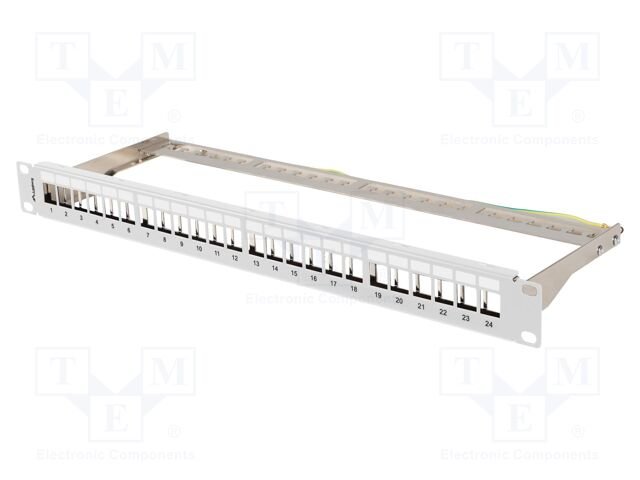 Patch panel; white; Number of ports: 24; Standard: 19"; rack 19"