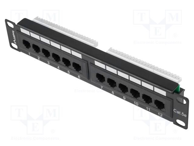 Patch panel; black; Number of ports: 12; Standard: 10"; Cat: 5e