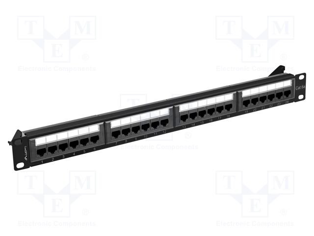 Patch panel; black; Number of ports: 24; Standard: 19"; Cat: 6a