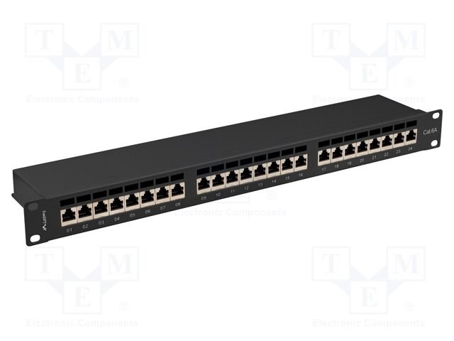 Patch panel; black; Number of ports: 24; Standard: 19"; Cat: 6a