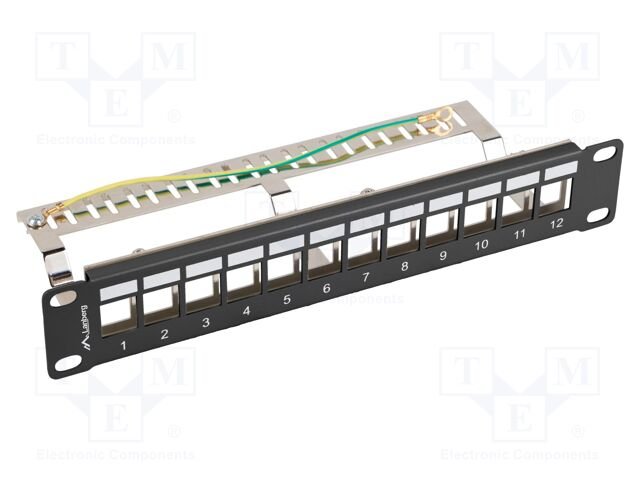 Patch panel; black; Number of ports: 12; Standard: 10"; rack 10"