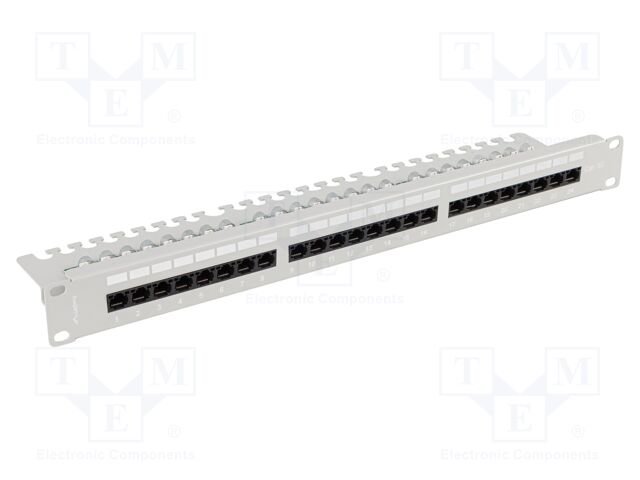 Patch panel; white; Number of ports: 24; Standard: 19"; Cat: 5e