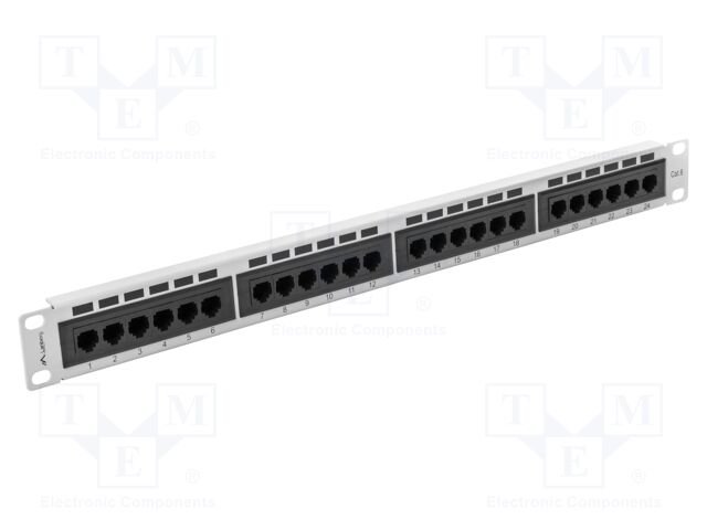 Patch panel; white; Number of ports: 24; Standard: 19"; Cat: 6; RACK