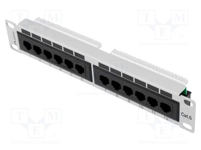 Patch panel; white; Number of ports: 12; Standard: 10"; Cat: 6; RACK