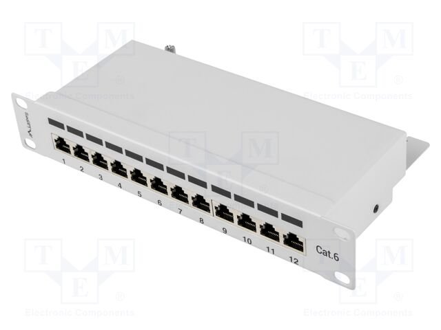 Patch panel; white; Number of ports: 12; Standard: 10"; Cat: 6; RACK