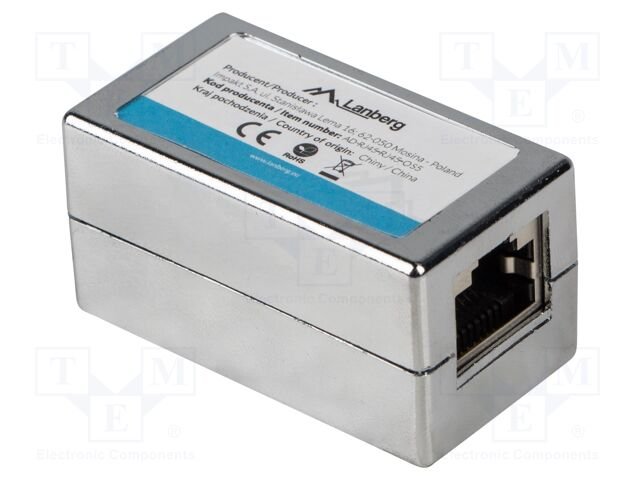 RJ 45 coupler; silver; Cat: 6; RJ45 socket,both sides