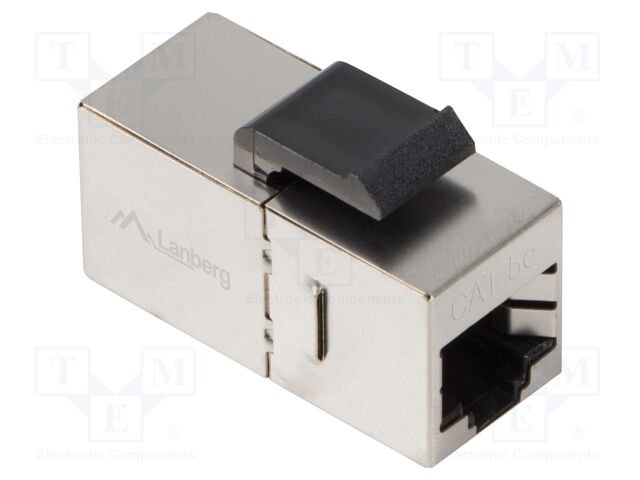 RJ 45 coupler; silver; Cat: 5e; RJ45 socket,both sides; 8p8c