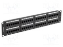Patch panel; black; Number of ports: 48; Standard: 19"; Cat: 6; RACK