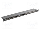 Patch panel; black; Number of ports: 24; Standard: 19"; Cat: 6; RACK