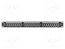 Patch panel; black; Number of ports: 24; Standard: 19"; Cat: 6; RACK