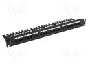 Patch panel; black; Number of ports: 24; Standard: 19"; Cat: 6; RACK