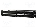 Patch panel; black; Number of ports: 48; Standard: 19"; Cat: 5e