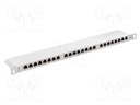 Patch panel; white; Number of ports: 24; Standard: 19"; Cat: 6; RACK