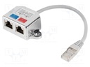 Splitter; silver; Cat: 5e; RJ45 socket x2,RJ45 plug x1; 0.15m