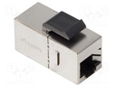RJ 45 coupler; silver; Cat: 5e; RJ45 socket,both sides; 8p8c